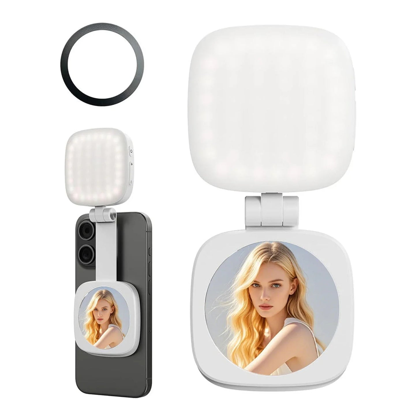 2 in 1 Magnetic Phone Selfie Light with Mirror Fill Light Led Ringlight Video Photography Accessories for Magsafe IPhone Samsung
