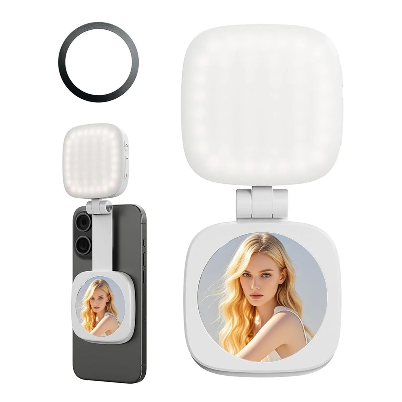 2 in 1 Magnetic Phone Selfie Light with Mirror Fill Light Led Ringlight Video Photography Accessories for Magsafe IPhone Samsung